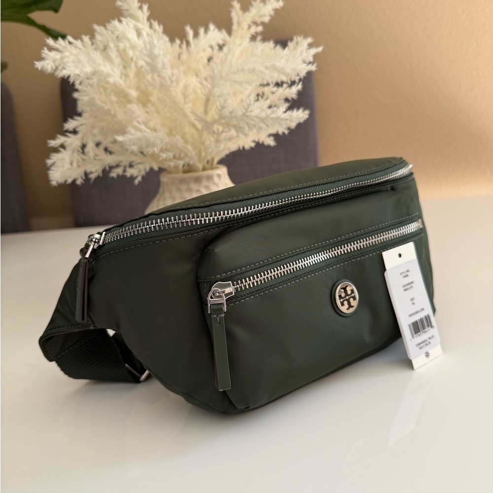 NWT , tory burch nylon basil green belt bag 170436 ($265)
